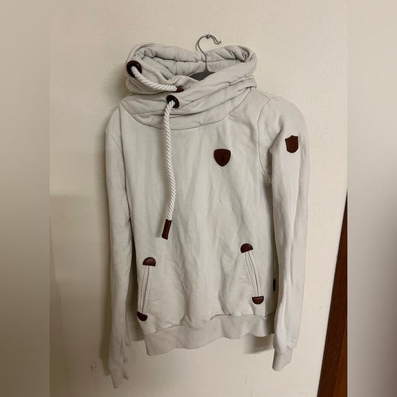 Wanakome Tops - Wanakome Cream Hoodie with Brown Patch